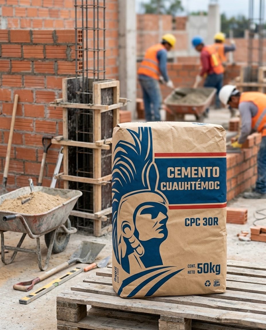 Pallets de bultos de Cemento Cuauhtémoc en el centro de distribución, símbolo de capacidad de abasto